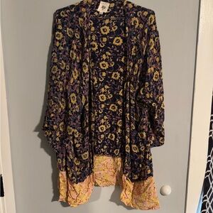 Billabong Floral Open Front Kimono S/M, Blue Dazed Dreamer